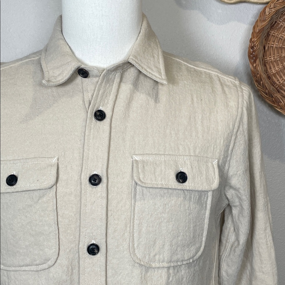 Freenote Cloth Woven Shirt Wool Cotton Cream Japan Flannel Button Front Sz Small